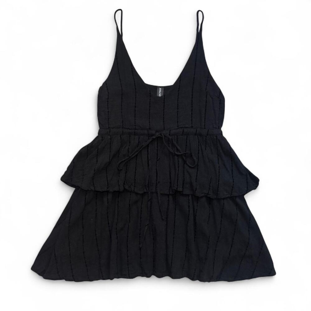 NEW MINKPINK Babydoll Flowy Boho Ruffle Tier Black Mini Dress — SMALL